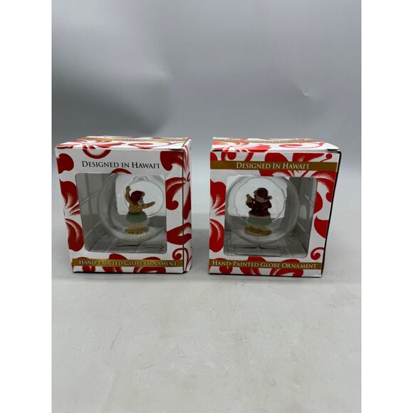 Hand-Painted globe ornament designed in Hawaiian Christmas Set Of 2 Santa READ - Picture 3 of 4